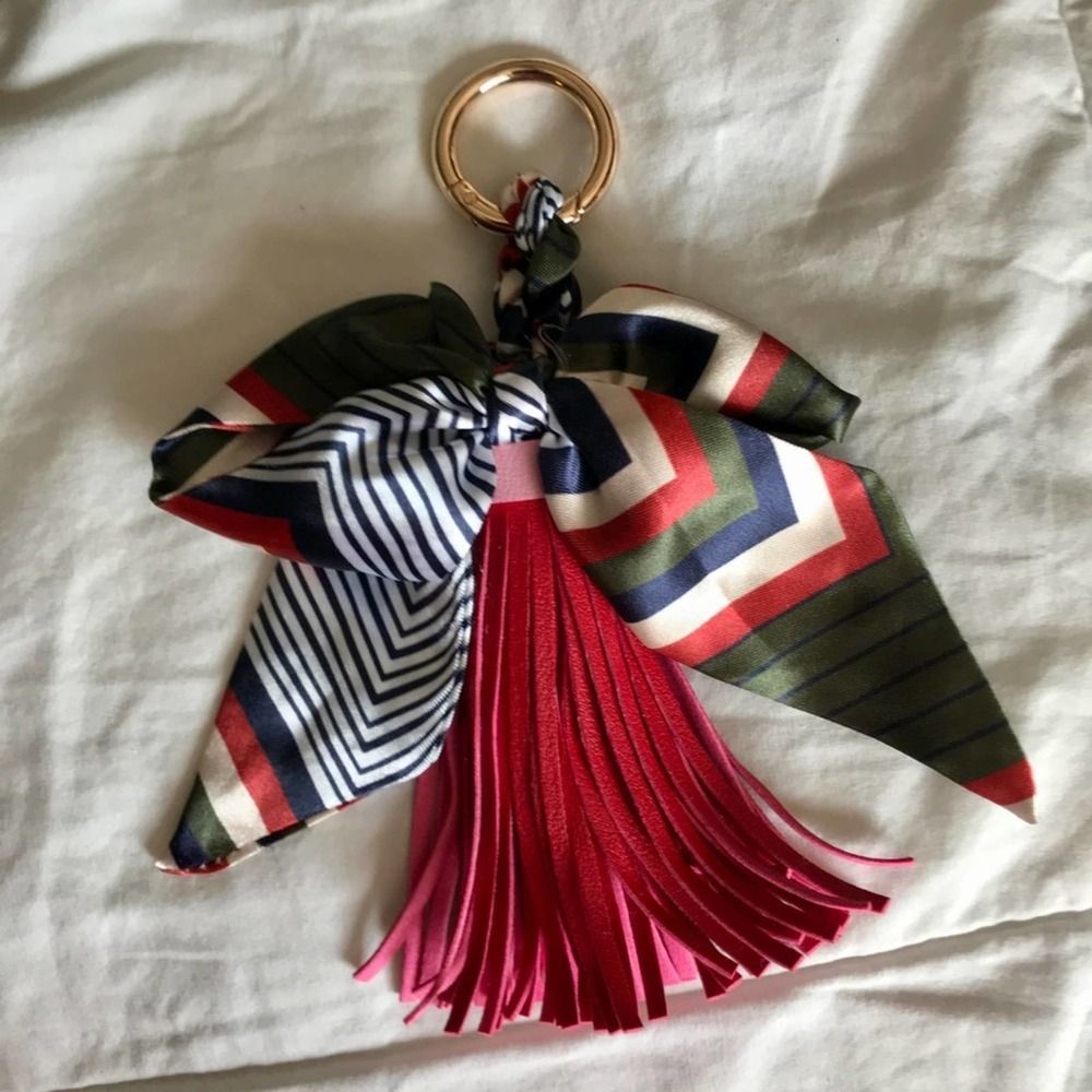 Handbag tassel faux leather pink/red, ribbon/bow